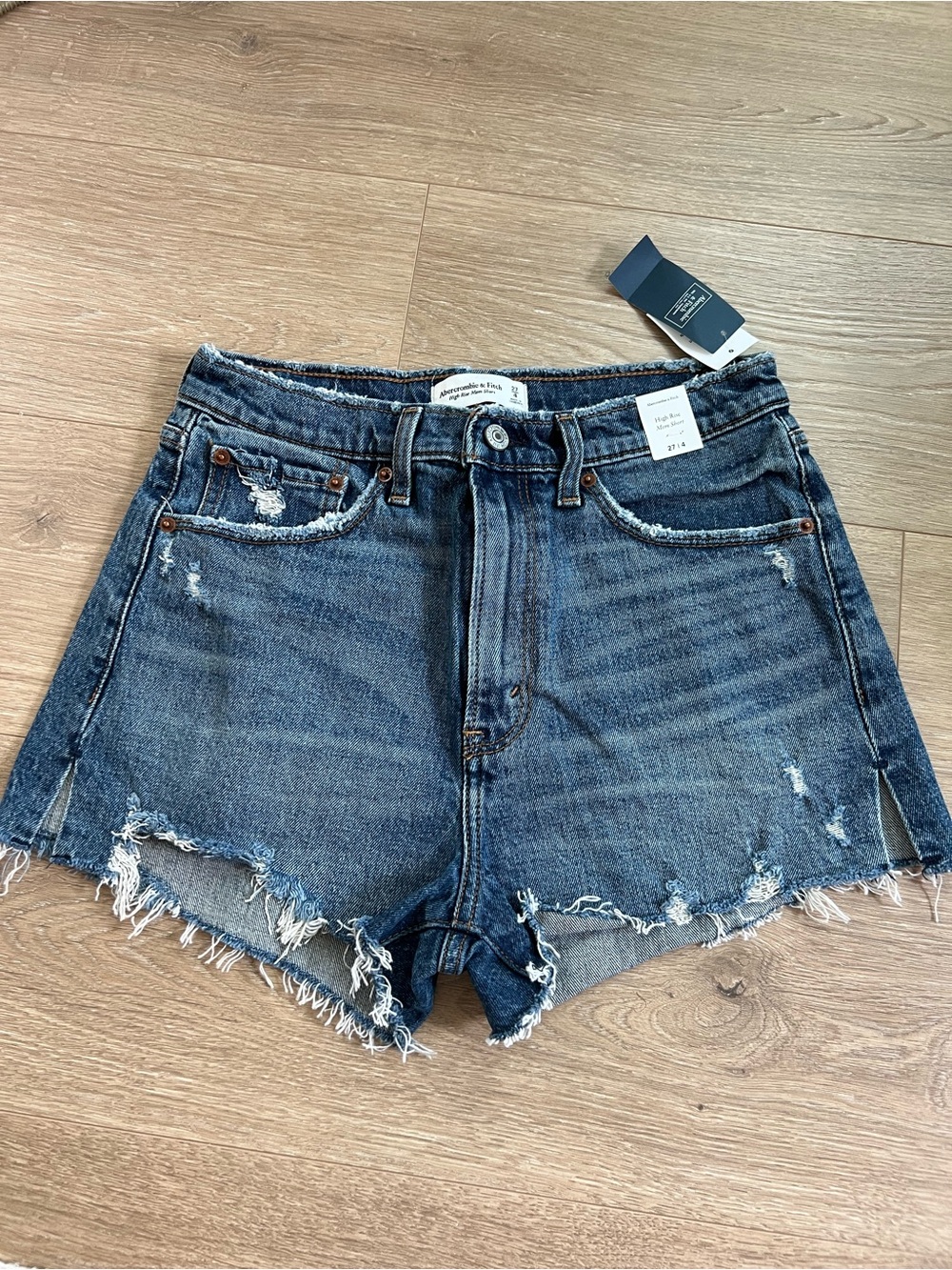 Abercrombie & Fitch Distressed Dark Blue Denim Cutoff Shorts